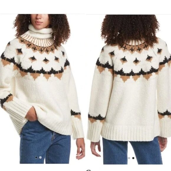 A.L.C. Sweaters - A.L.C. Luxe Fairisle Alpaca & Wool-Blend Pullover Sweater in Cream- Size XS